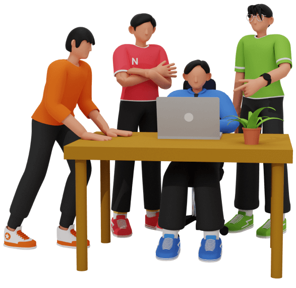 People collaborating around a laptop