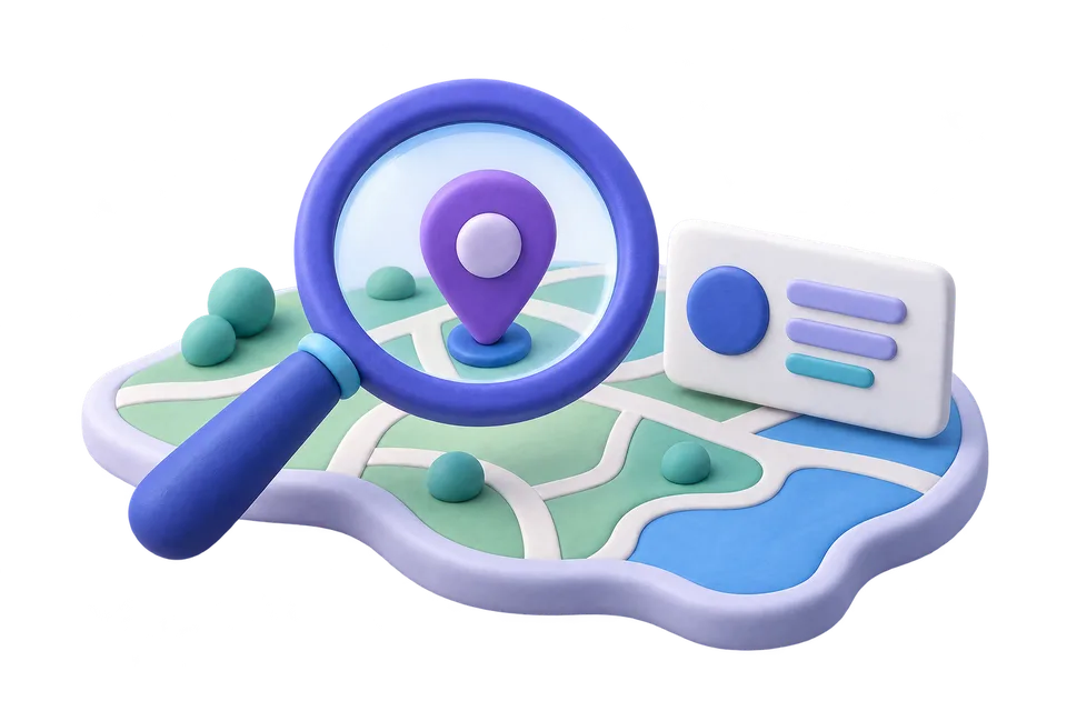 Concept illustration of reviewing local business information and search setup