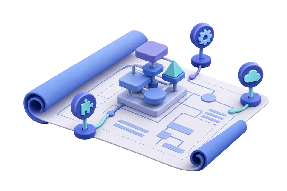 Concept illustration of mapping requirements and connections before a build